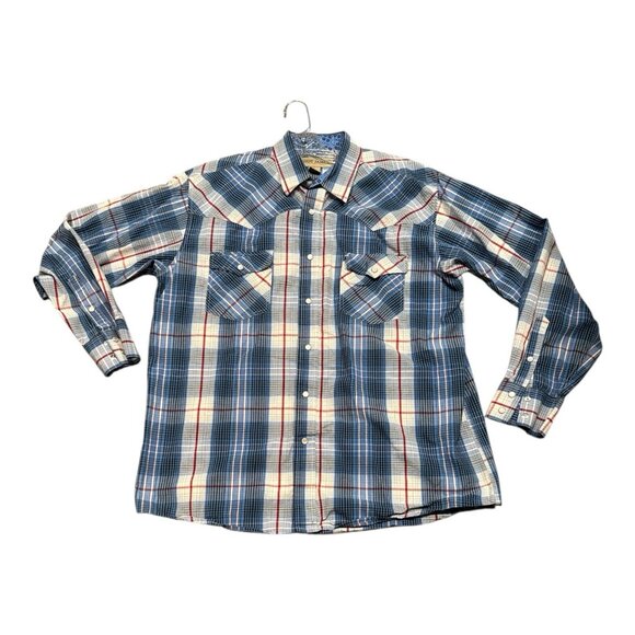 Cody James Western Shirt Mens Large Red White Blue Plaid Pearl Snap Cowboy Rodeo - Picture 1 of 9